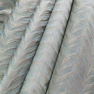 Aqualuna Luxury Jacquard Duck Egg Blue Curtain with Gold Herringbone Details