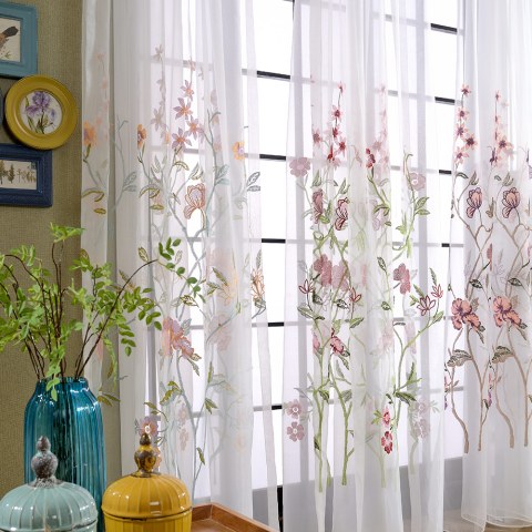 Fragrance Green Branche brodée Sheer Voile Rideau 1