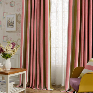 Chenille rose jaune soleil Rideaux rayés gras