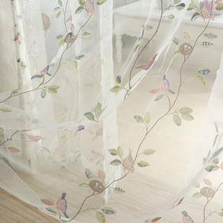 Florale de Mise Meadow et Oiseaux Imprimer Rideau voilé