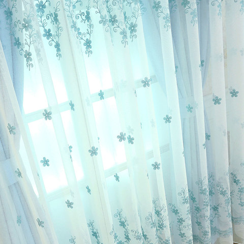 Touch of Grace bleu brodé fleur voile rideau 1