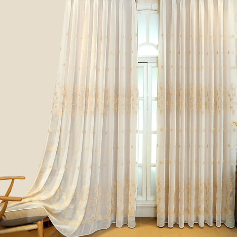 Liné Voile Rideau Touche de Grace Beige Brodé Rideau de cire avec la crème 1