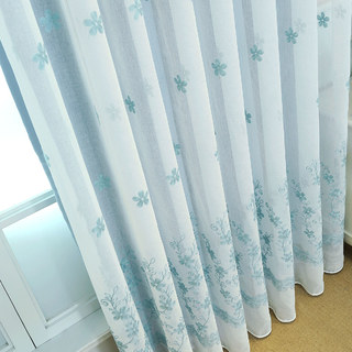 Douceur de voile doublée Touche de Grace bleu brodé Rideau de cire avec doublure bleue 3