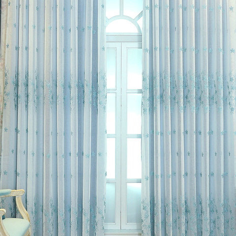 Douceur de voile doublée Touche de Grace bleu brodé Rideau de cire avec doublure bleue 1