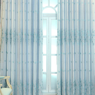 Douceur de voile doublée Touche de Grace bleu brodé Rideau de cire avec doublure bleue