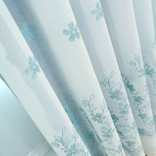 Douceur de voile doublée Touche de Grace bleu brodé Rideau de cire avec doublure bleue 4