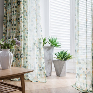 Vigour Multi Couleur Mid Century Moderne Vert Géométrique Voile Rideaux