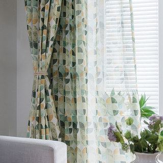Vigour Multi Couleur Mid Century Moderne Vert Géométrique Voile Rideaux 3