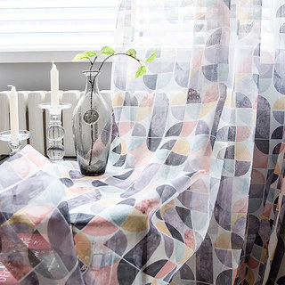 Vigour Multi Couleur Mid Century Moderne Purple Géométrique Lin Rideaux Voiles