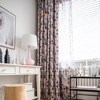 Vigour Multi Couleur Mid Century Moderne Purple Géométrique Lin Rideaux Voiles 3