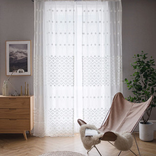 Lattice Square et fleur blanc Dentelle Voile Net Rideau 2