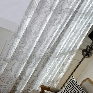 Lush Palm Tree Paradise Gris Semi Sheer Voile Rideau
