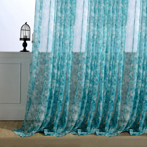 Feuille d'ombre bleue Sheer Voile Rideau 1