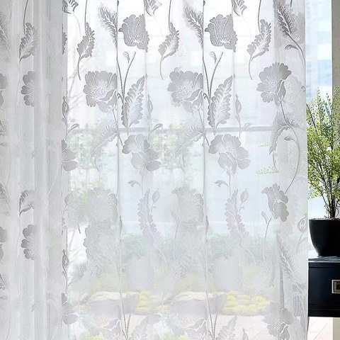 Eden Flower Jacquard Blanc Rideaux de filet lourd 1
