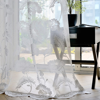 Eden Flower Jacquard Blanc Rideaux de filet lourd 2