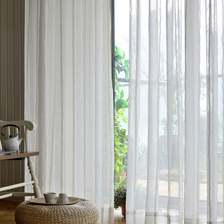Merlin Vertical White Stripe Crème Voile Rideau 2