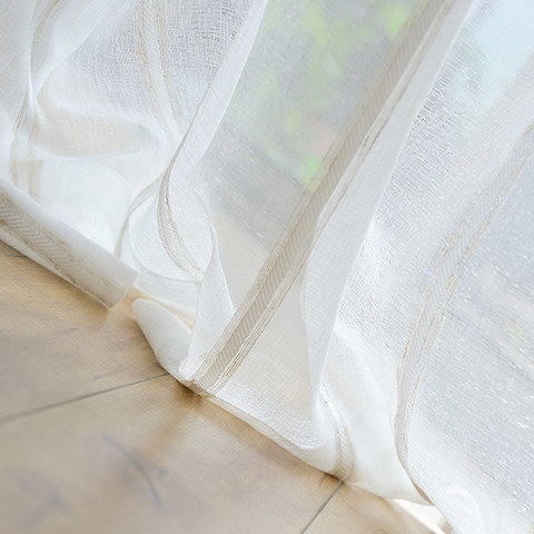 Merlin Vertical White Stripe Crème Voile Rideau 1