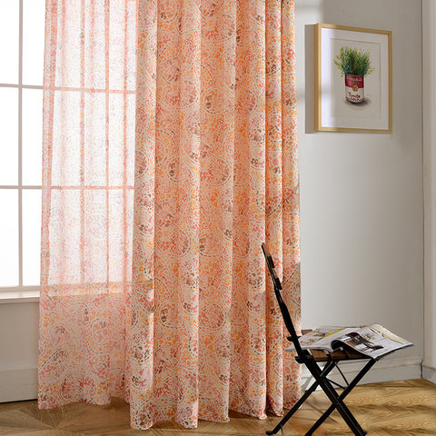 Orange Starburst Paisley Patterned Sheer Voile Rideau 1
