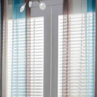 Sea Breeze Cocktail Coconut Shell Brown et Seashore Bleu rayé Sheer Voile Rideau