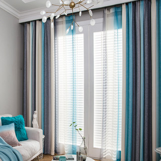 Sea Breeze Cocktail Rock Grey et Beach Blue Rideau rayé