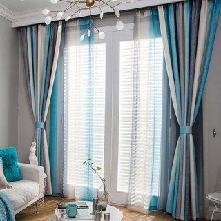 Sea Breeze Cocktail Rock Grey et Beach Blue Rideau rayé 2