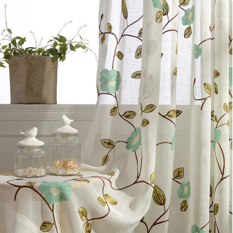 Floral Voyage Sage Brodé Rideaux de la Voile 1