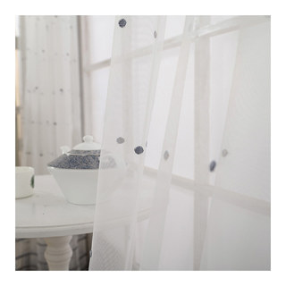 Bleu brodé Gris pointillé Dot Voile Rideau 4