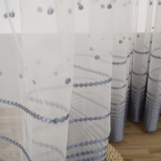 Bleu brodé Gris pointillé Dot Voile Rideau 5