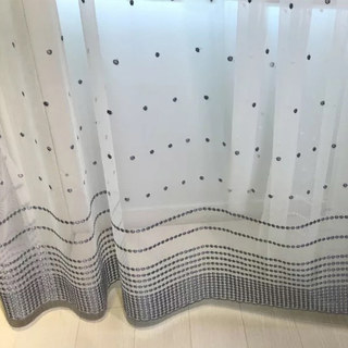Bleu brodé Gris pointillé Dot Voile Rideau 2