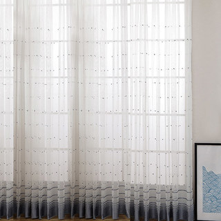 Bleu brodé Gris pointillé Dot Voile Rideau 3