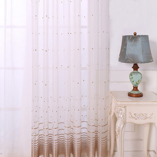 Brodé café brun pointillé Dot Voile Rideau 2