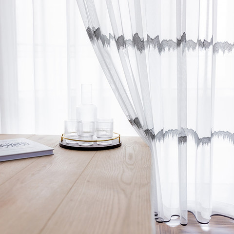 Top Hill Brodé Horizontal Patterned Sheer Voile Rideau 1