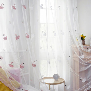 Rideaux voilés avec cygnes roses brodés 9