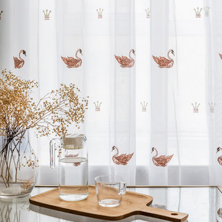 Rideaux voilés avec cygnes roses brodés 4
