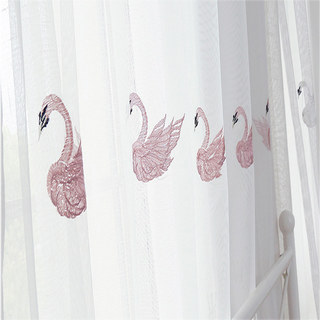 Rideaux voilés avec cygnes roses brodés 6