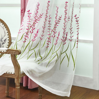 Printemps Lupins Pink Floral Sheer Voile rideaux