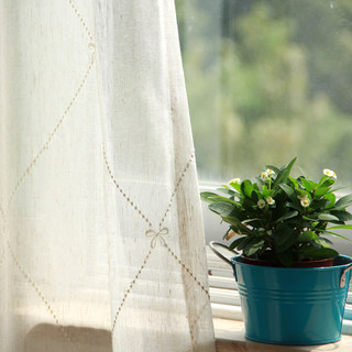 Anastasia Oatmeal Sheer Voile Rideaux avec Brodé Bow Détail 2