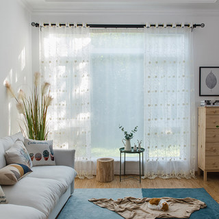 Angelina Crème Sheer Voile Rideau avec fleurs brodées 7