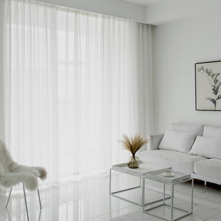 Clarté blanc d'ivoire blanc rayé clair Voile Rideaux 3