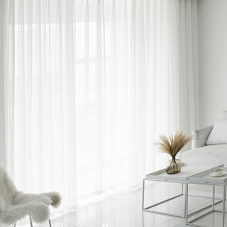 Clarté blanc d'ivoire blanc rayé clair Voile Rideaux 5