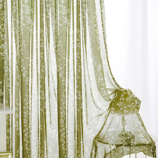 Pascal Olive Vert Imprimé de la vigne Rideau Semi Sheer Voile 4