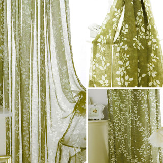 Pascal Olive Vert Imprimé de la vigne Rideau Semi Sheer Voile 5