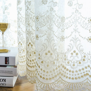 Royally Gold Intricate Détails Brodé Sheer Voile Rideau 7