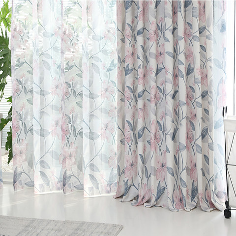 Printemps Bloom Floral rose et foliage Imprimé Sheer Voile Rideaux 1