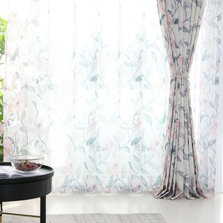 Printemps Bloom Floral rose et foliage Imprimé Sheer Voile Rideaux 2