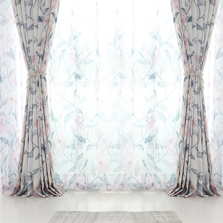 Printemps Bloom Floral rose et foliage Imprimé Sheer Voile Rideaux 3
