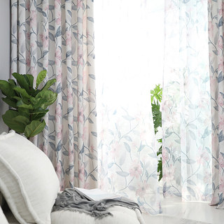Printemps Bloom Floral rose et foliage Imprimé Sheer Voile Rideaux 5