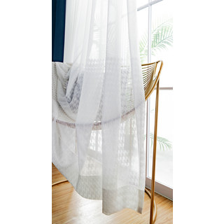 Ivoire Demi Impression H Houndstooth Jacquard Tulle Voile Rideau 5