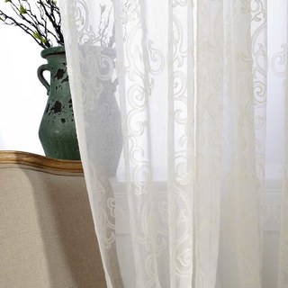 Demeure Florales Damask Brodé Blanc Ivoire Net Rideau