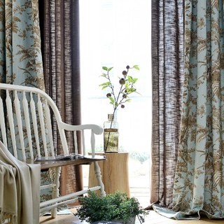 Pays français Retro Bleu et Brun Magpie Bird Rideau floral de Fern 4